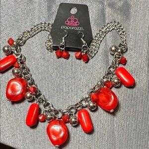 Paparazzi Bold Red and Silver Necklace Set